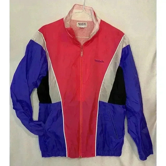 Vintage Women’s Medium Neon Y2K 90s Reebok Windbreaker Jacket With Hood - Picture 1 of 10